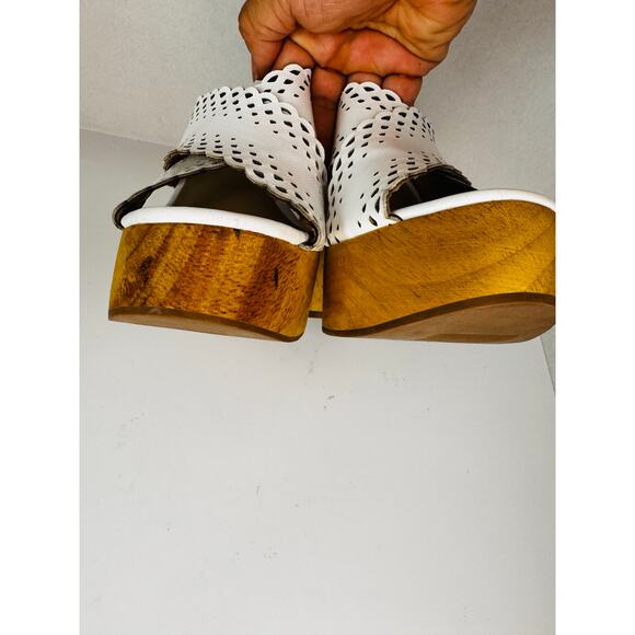 Veronica Beard White Gaynor Clog Sandal Block Heel Crisscross lasercut Strap 9.5 - Picture 9 of 10